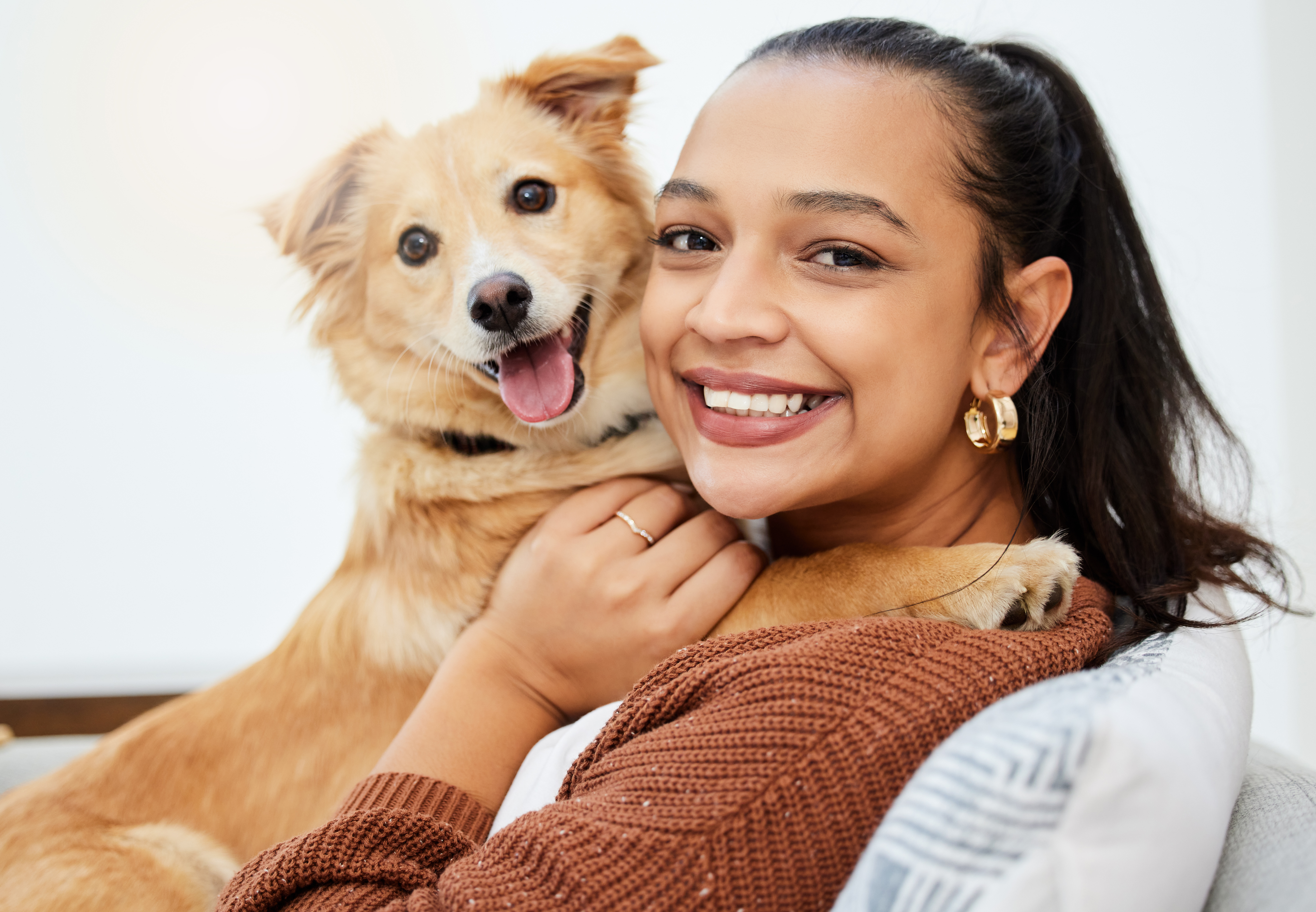 Happy dog with owner right